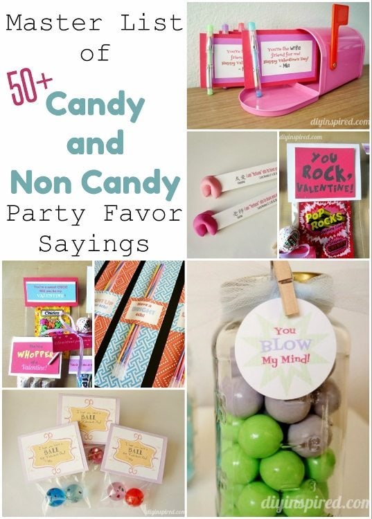 Candy and Non Candy Sayings for Party Favors DIY Inspired