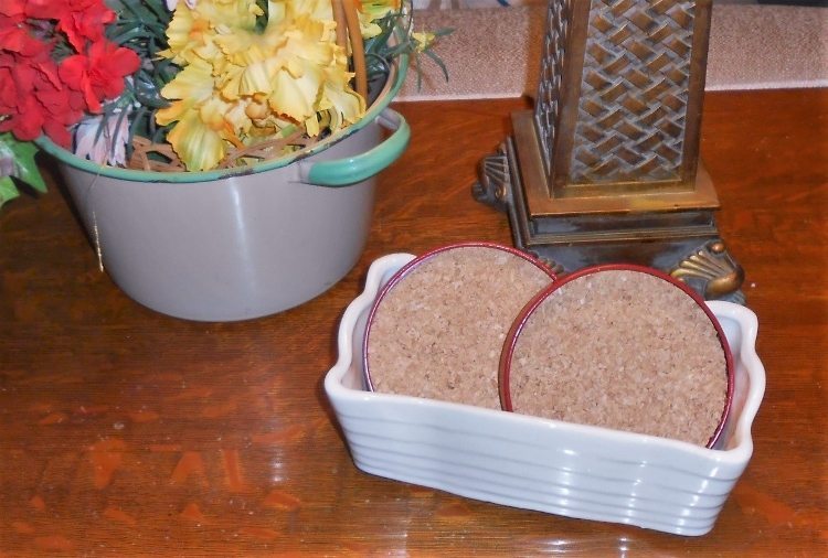 Upcycled Candle Lids Turned Coasters DIY Inspired